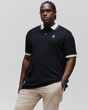 MENS BIG AND TALL INDIGO TEXTURED COLLAR PIQUE POLO - BT0100016