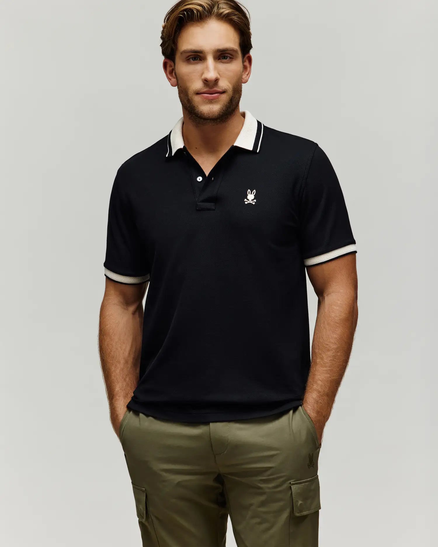 MENS INDIGO TEXTURED COLLAR PIQUE POLO - MT0100082