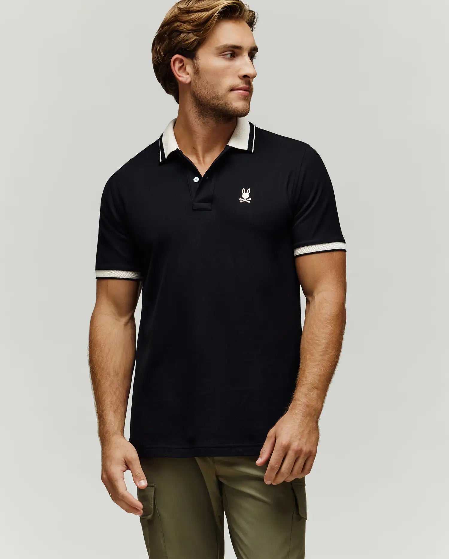 MENS INDIGO TEXTURED COLLAR PIQUE POLO - MT0100082 - Image 3