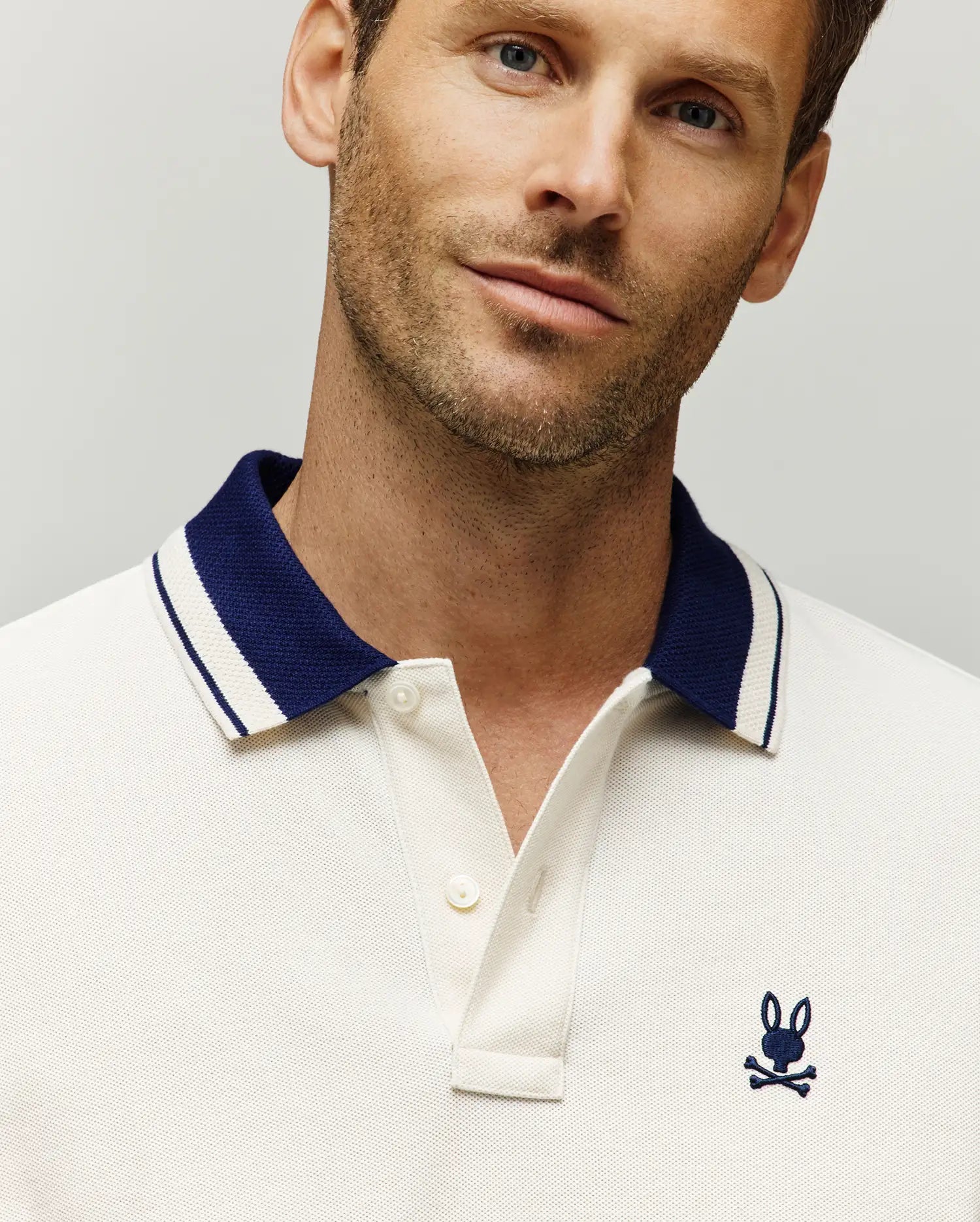 MENS INDIGO TEXTURED COLLAR PIQUE POLO - MT0100082 - Image 2