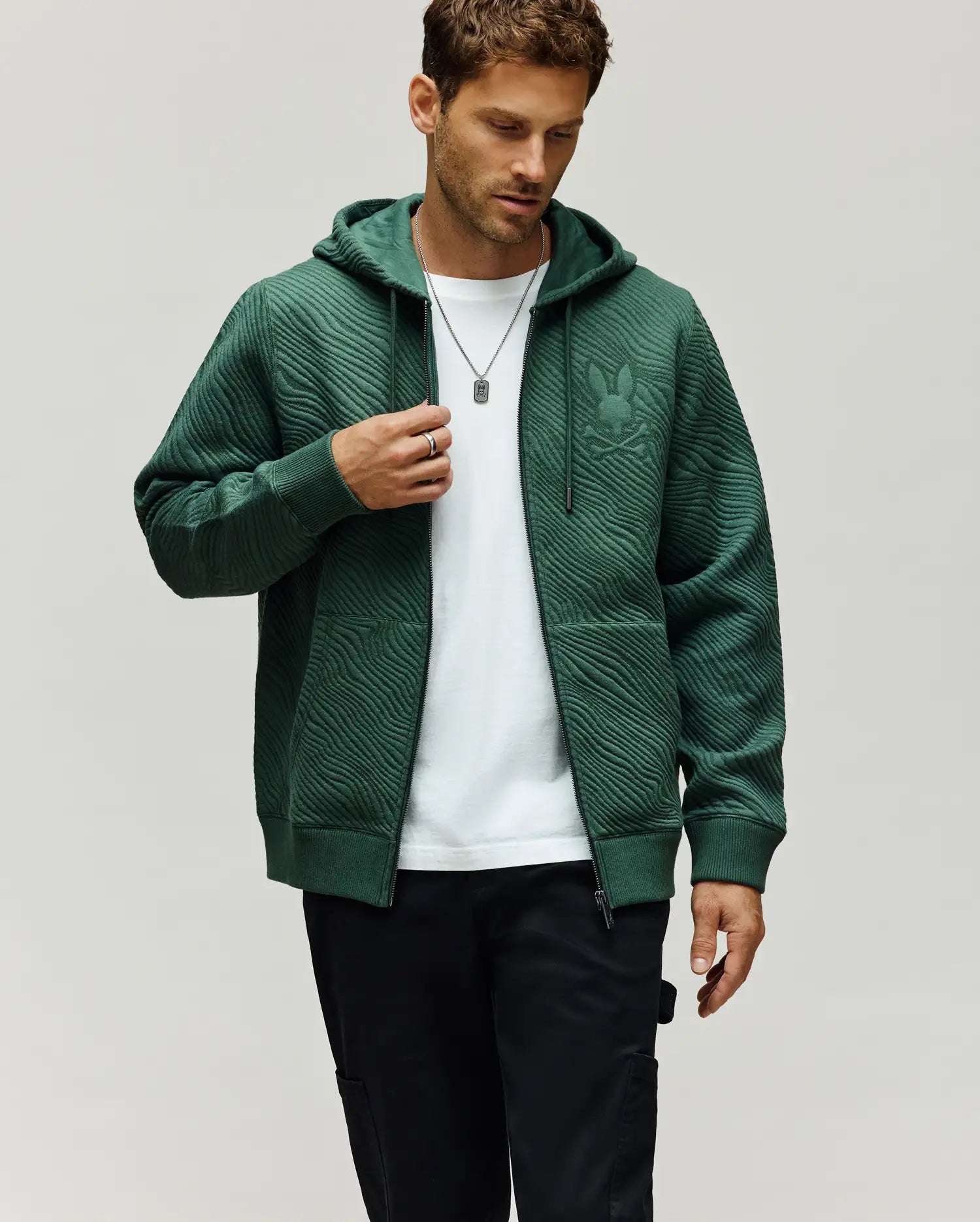 MENS KENDRICK DOUBLE KNIT JACQUARD ZIP TEXTURED HOODIE - MT0500149 - Image 3